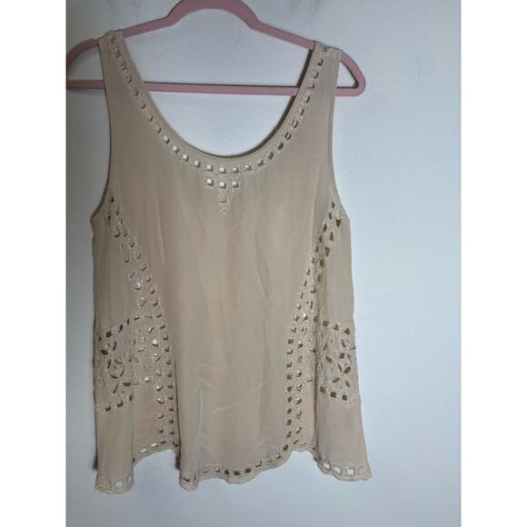 Joie Off White Silk Sleeveless Silk Tank with Embroidered Cut Outs Sz M - Picture 1 of 2